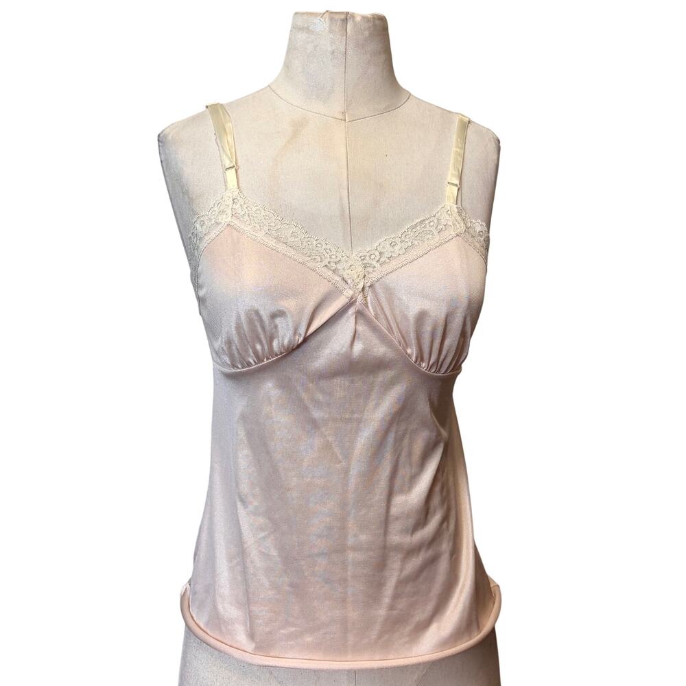 Vintage Baby Pink Satin Sheer Lace Coquette Camisole Top